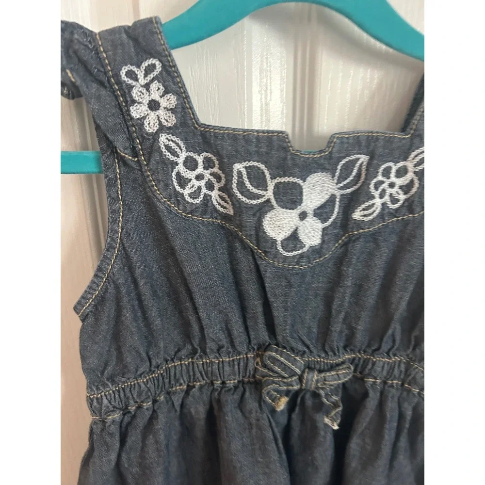 Gymboree Denim Dress Blue Floral Embroidered Chambray Sleeveless Kids 6